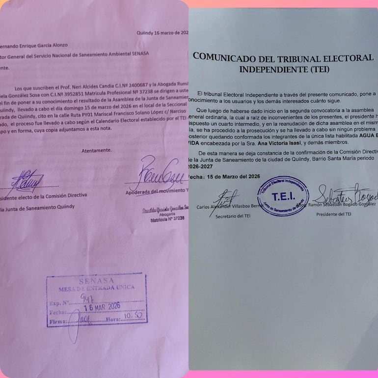 Neri Alcides Candia ya comunicó al Senasa que fue electo presidente de la aguatera.