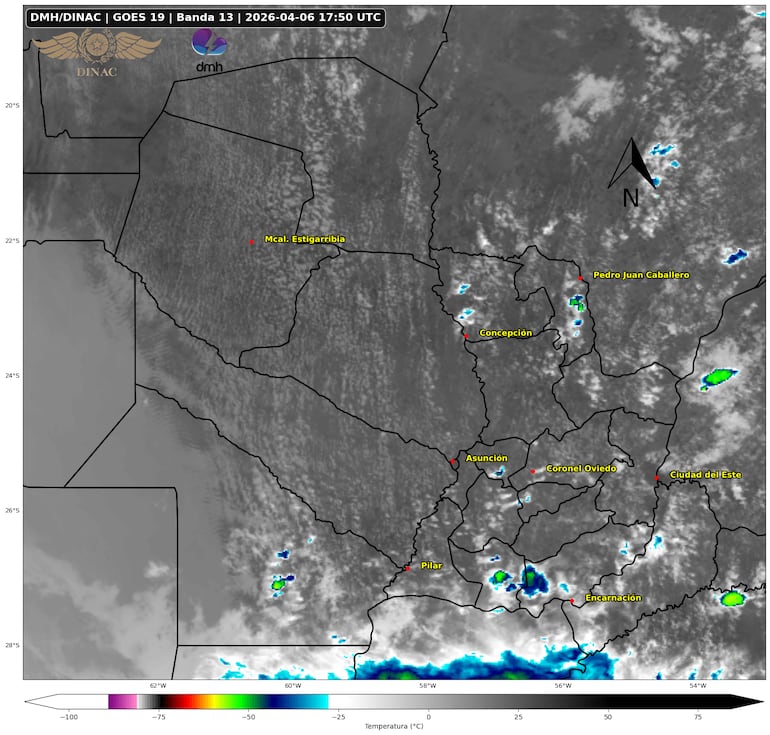 Celdas de tormentas sobre el territorio nacional.
