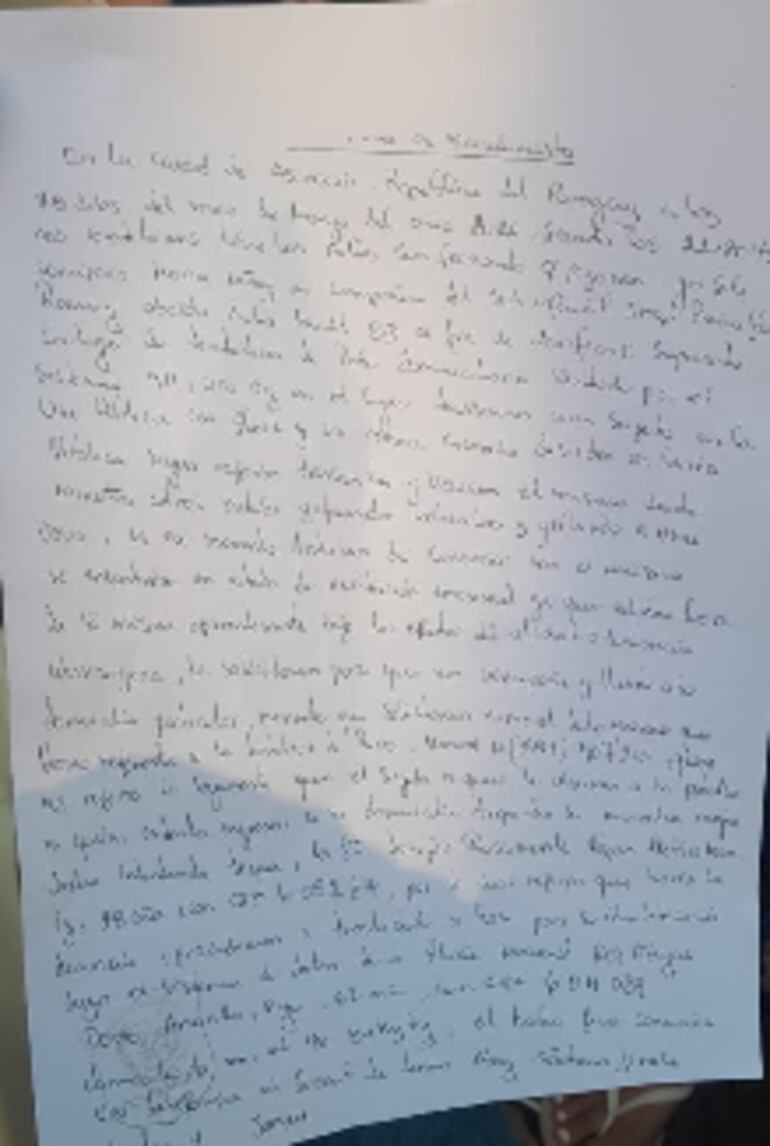 El acta de procedimiento sobre la demora y posterior liberación de la víctima, que fue entregada por los intervinientes.