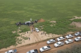 Vista área de una de las parcelas de soja que se visitó en el Rally de la Soja 2023.
