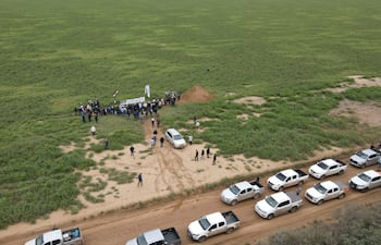 Vista área de una de las parcelas de soja que se visitó en el Rally de la Soja 2023.