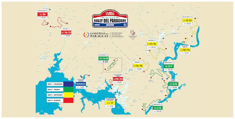 Mapa Oficial del WRC Rally del Paraguay 2026.