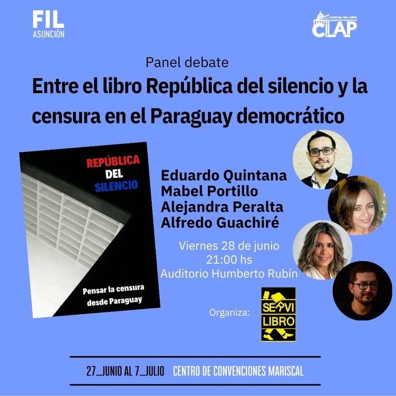 Afiche del debate sobre la censura en el Paraguay en la Feria Internacional del Libro.
