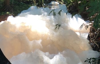 La espuma inundó el arroyo Acaraymi.