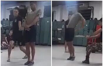 Captura de video en el que se observa la agresión de dos oficiales a subalternos del Regimiento Escolta Presidencial.