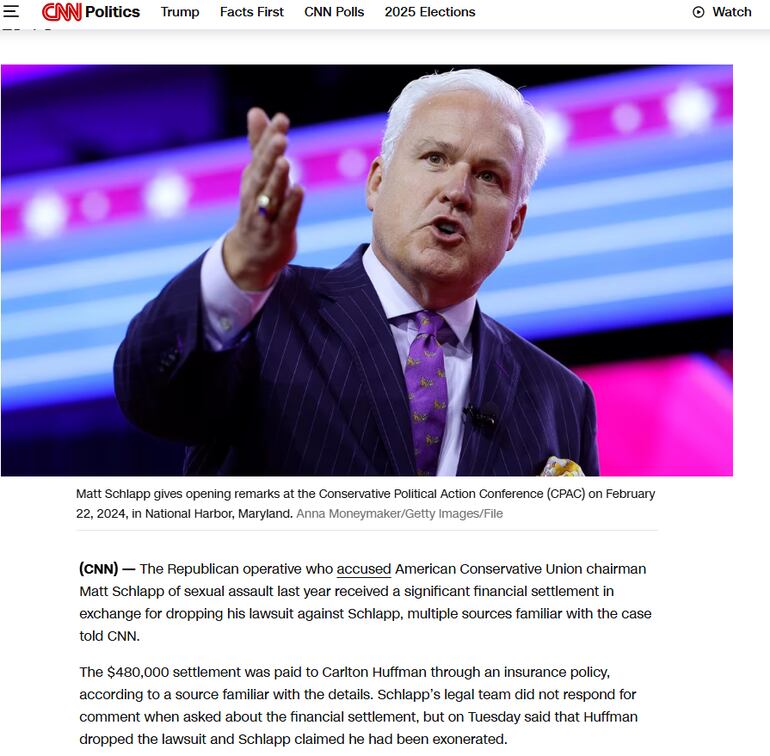 Publicación de CNN sobre la denuncia contra Matt Schlapp.