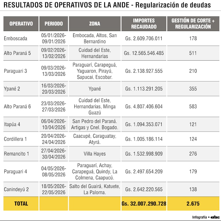 Datos de los operativos de la ANDE durante este año.