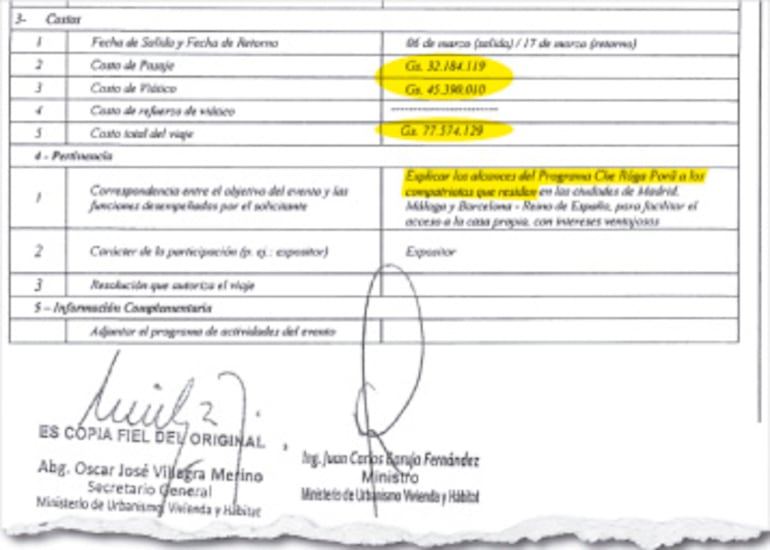 Resolución N° 303 por la cual se estableció el costo del pasaje y viático del ministro para España.