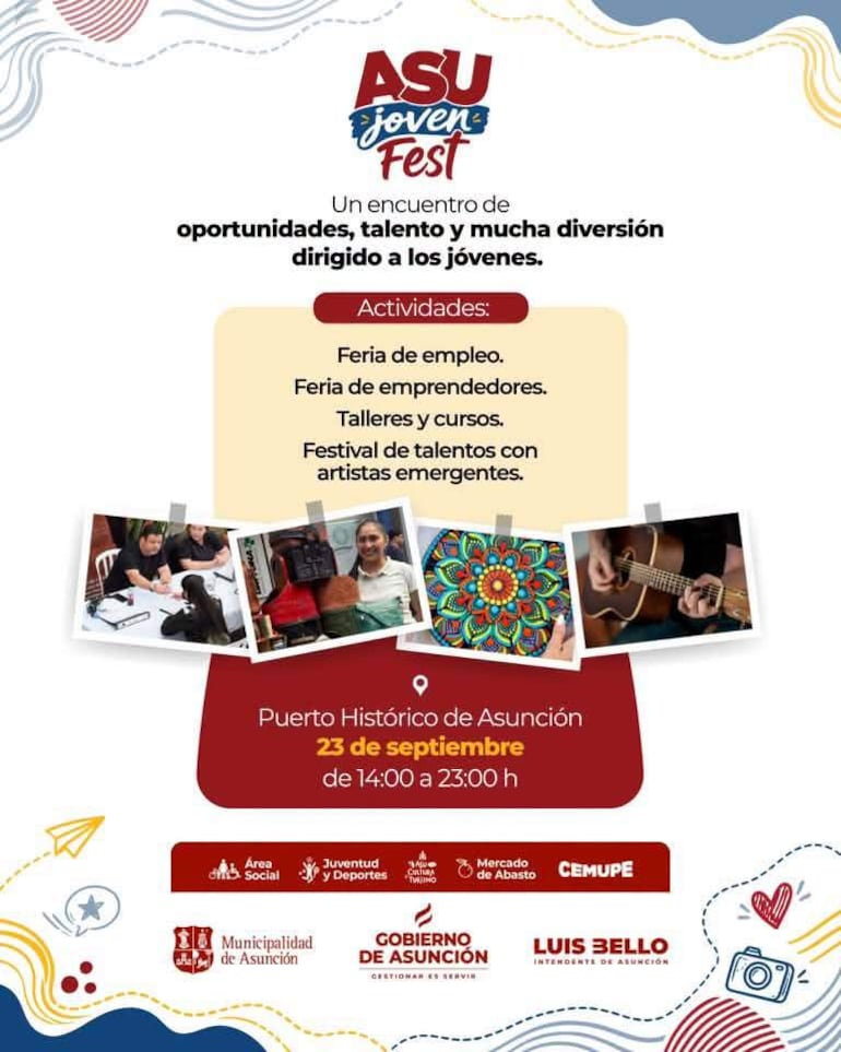 Cartel promocional del ASU Joven Fest con actividades para jóvenes; colores vibrantes y texto informativo.