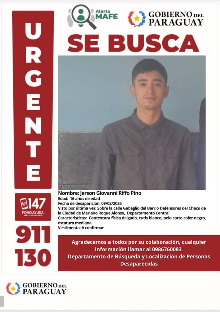 Foto de Jerson Riffo, adolescente desaparecido
