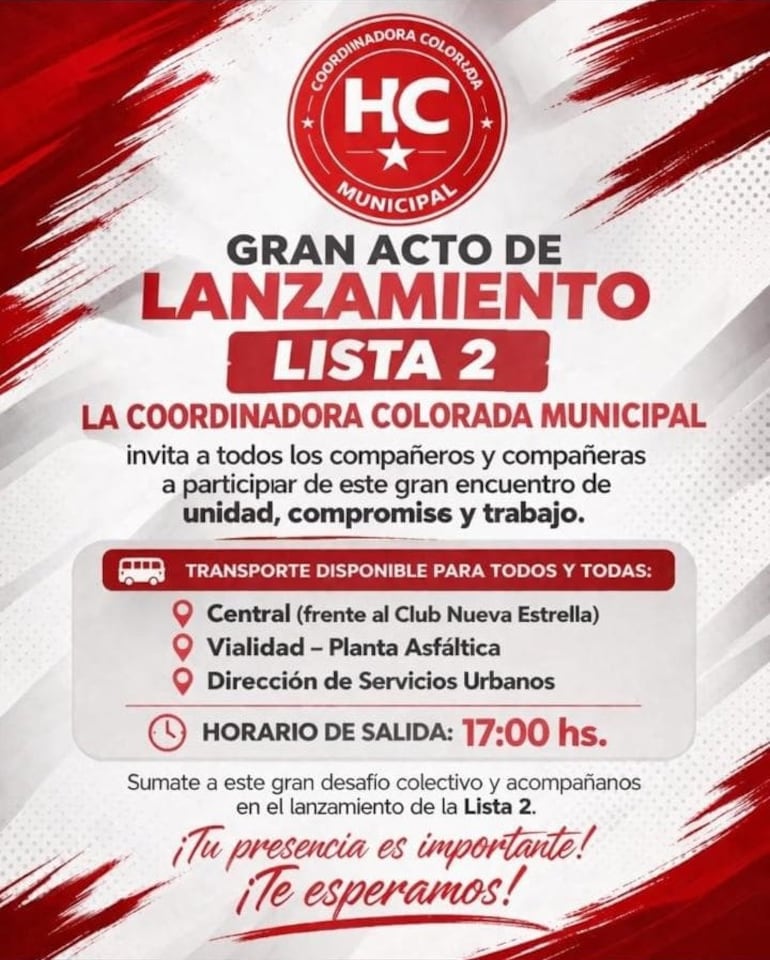 Anuncio de arreo de funcionarios municipales para el acto de Camilo Pérez (ANR-HC).