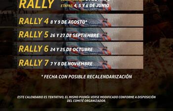 Calendario tentativo del Petrobras Campeonato Nacional de Rally 2026.