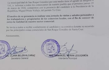 La nota remitida desde la Municipalidad a los comerciantes del distrito de San Roque González.