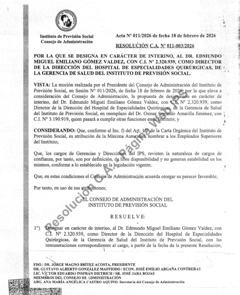 Resolución de nombramiento de Edmundo Miguel Emiliano Gómez Valdez.