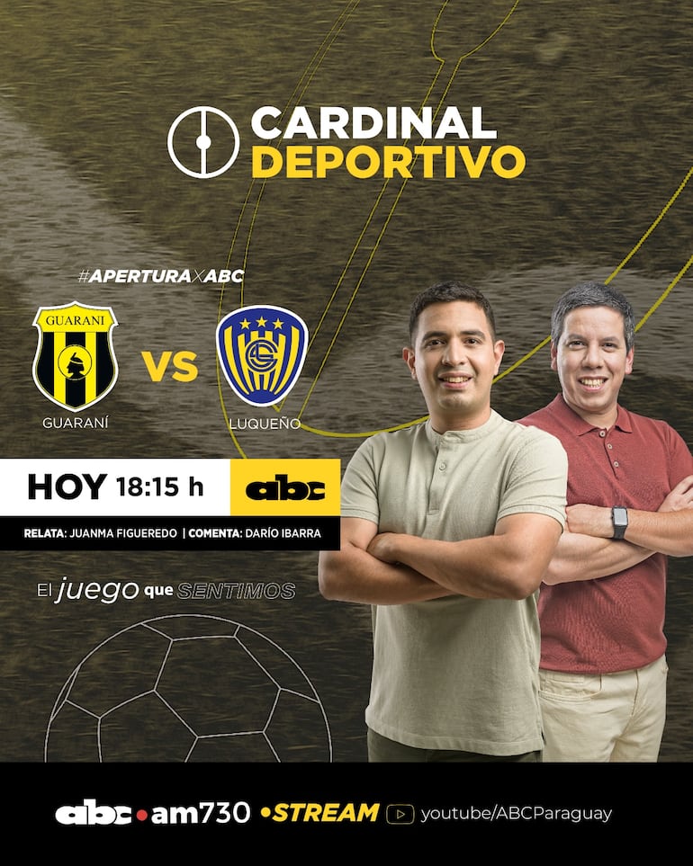 Guaraní vs. Sportivo Luqueño por ABC Cardinal 730 AM y ABC Paraguay en Youtube.