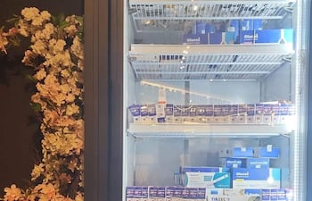 Tras el allanamiento en Pedro Juan Caballero, por disposición fiscal, el refrigerador que contenía los productos con sospecha de falsificación fue lacrado.