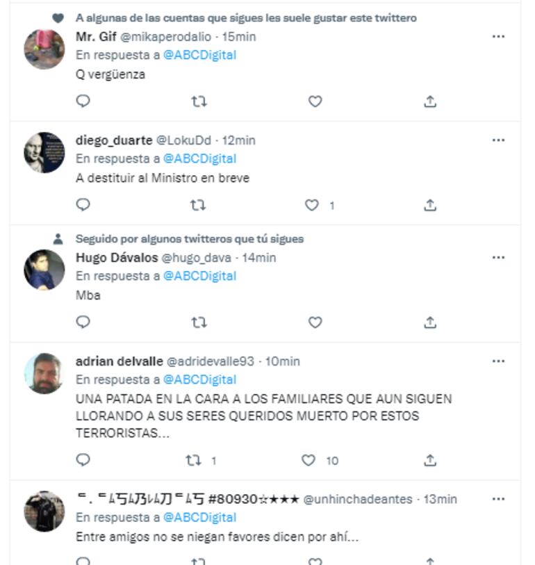 Más reacciones en Twitter tras el permiso para que el féretro de Osvaldo Villalba ingrese al Buen Pastor. (captura de Twitter).