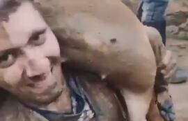 En las imágenes se observaba que un joven llevaba cargado a un perro aparentemente muerto.