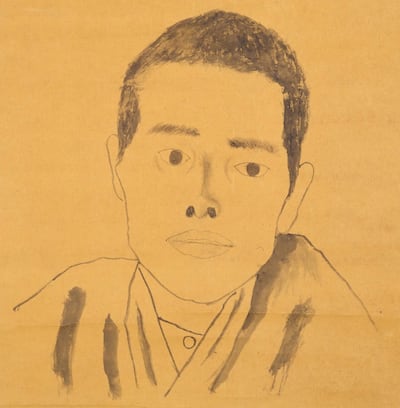 Autorretrato pintado por Shiki en 1900, hacia el final de su vida