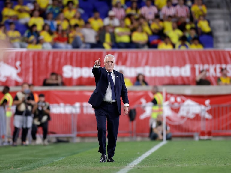 El seleccionador de Paraguay, Gustavo Alfaro dando indicaciones a sus dirigidos, en el encuentro amistoso ante Colombia.