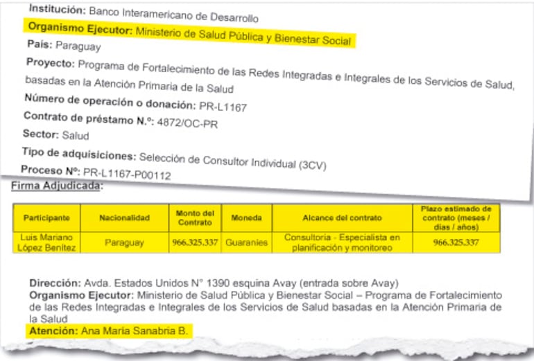 Esta millonaria consultoría fue adjudicada por Ana María Sanabria, sin detallar el plazo estimado del contrato ante el BID.