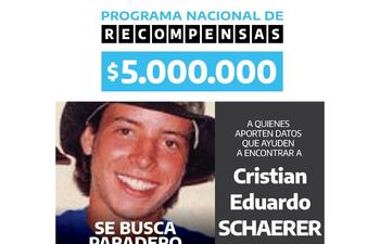 Policía argentina vuelve a subir la recompensa por datos sobre Christian Schaerer.