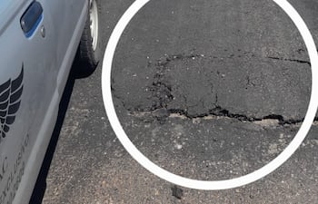 Imágenes difundidas por la Dinac. Según el director de Aeropuertos, así estaba el asfalto y se decidió suspender el despegue hasta el bacheo correspondiente.