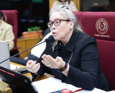 Gladys Lucía Mendoza de Esparza en el Senado, recuerda la existencia de los títulos falsos desde la época de la dictadura.