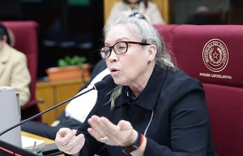 Gladys Lucía Mendoza de Esparza en el Senado, recuerda la existencia de los títulos falsos desde la época de la dictadura.