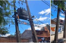 Fotografía enviada por Bancard, del transformador que explotó y cortó sus dos enlaces de fibra óptica.