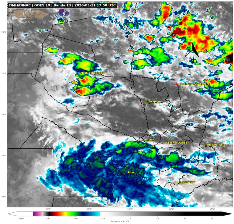 Núcleos de tormentas sobre el territorio nacional.