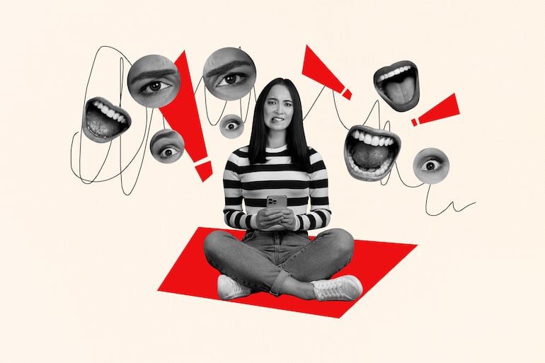 Concepto de body shaming en redes sociales.