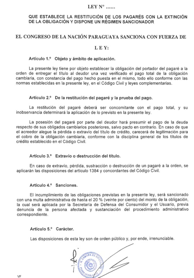 Texto final del proyecto de ley.