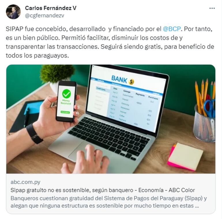 Respuesta del ministro de Economía, Carlos Fernández Valdovinos, sobre interés de cobrar por Sipap.