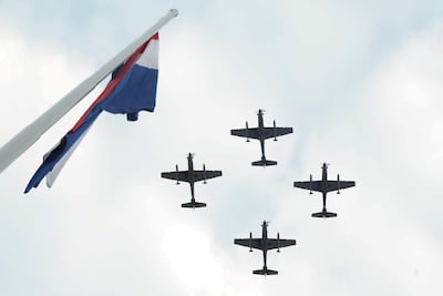 Aviones Super Tucano de la Fuerza Aérea Paraguaya durante la conmemoración del Día de la Independencia.