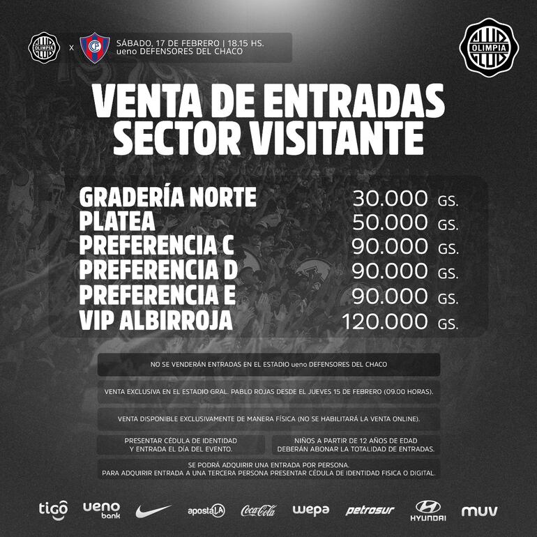 Los precios del superclásico para los hinchas de Cerro Porteño.