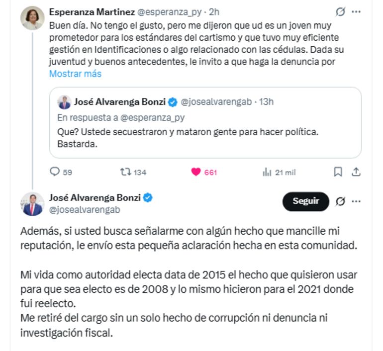 Cruce entre Esperanza Martínez y José Alvarenga Bonzi.