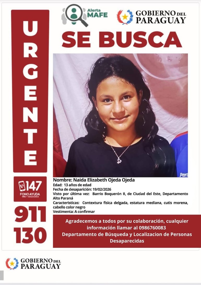 Foto de Naida Ojeda, adolescente desaparecida