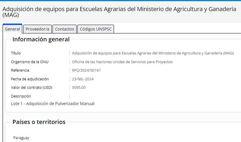 Una de las compras puntenado la DNCP para el Ministerio de Agricultura. 