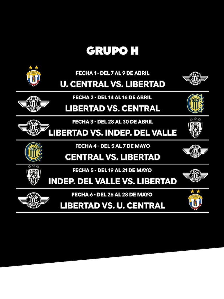 Calendario de Libertad en la Copa Libertadores 2026.