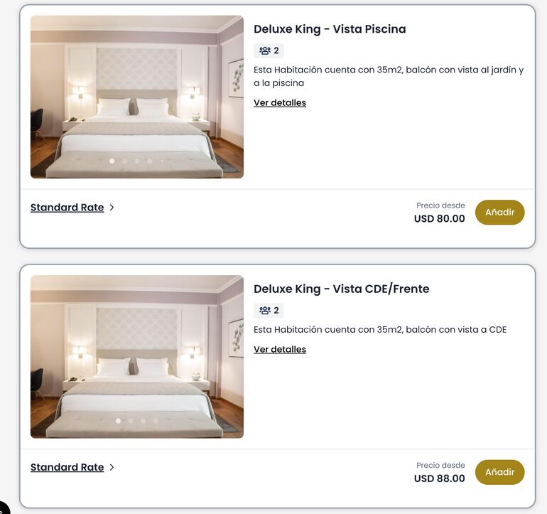 Precios de las habitaciones y suites del hotel Bisinii.