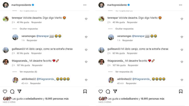 Comentarios de la gente a la última foto publicada hoy por el expresidente Mario Abdo Benítez.