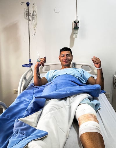 El portero de Guaraní, Aldo Sebastián Pérez Ramos (25 años), tras ser intervenido quirúrgicamente de la rodilla izquierda.