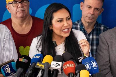 La exdiputada de la Asamblea Nacional de Venezuela, Delsa Solórzano. Los tres testigos de la oposición mayoritaria ante la Junta Nacional Electoral de Venezuela denunciaron este domingo, cuando se celebran comicios presidenciales en el país, impedimentos para acceder a la sede de la institución.