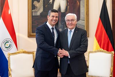 El presidente de la República, Santiago Peña, con el presidente de Alemania, Frank-Walter Steinmeier.