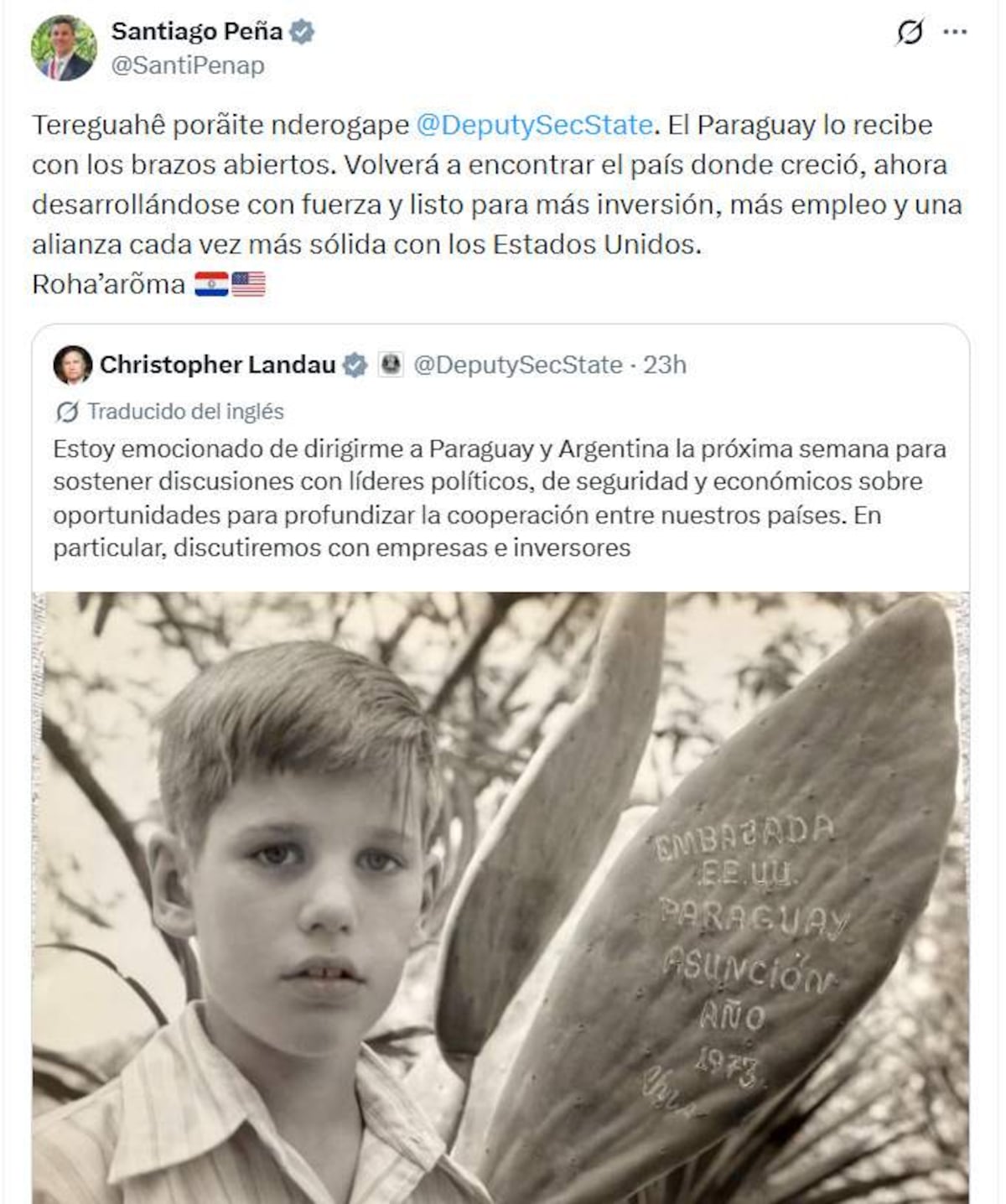 Entre bienvenida de Peña en guaraní y pelea en X: Landau arribará mañana para “más que una visita” Entre bienvenida de Peña en guaraní y pelea en X: Landau arribará mañana para “más que una visita”