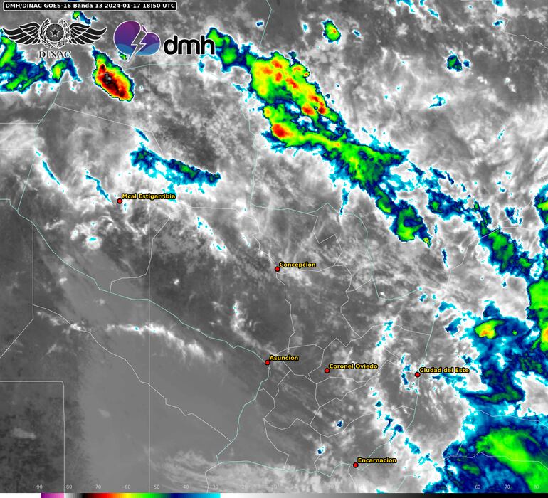 Núcleo de tormentas sobre el territorio nacional.