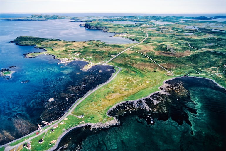 Imagen aérea de L'Anse aux Meadows, Terranova, Canadá.