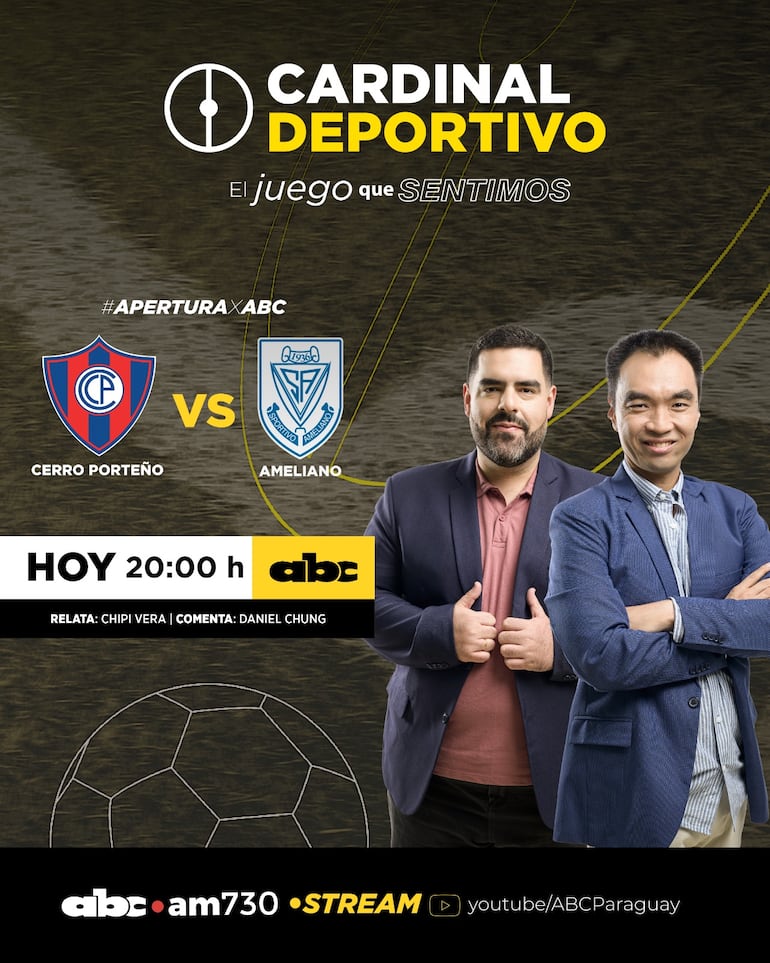 Cerro Porteño vs. Sportivo Ameliano, por ABC Cardinal 730 AM y ABC Paraguay en Youtube.