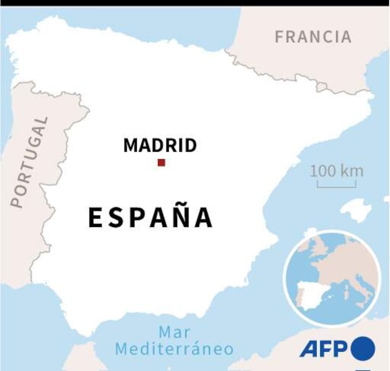 Mapa de España localizando la capital, Madrid.